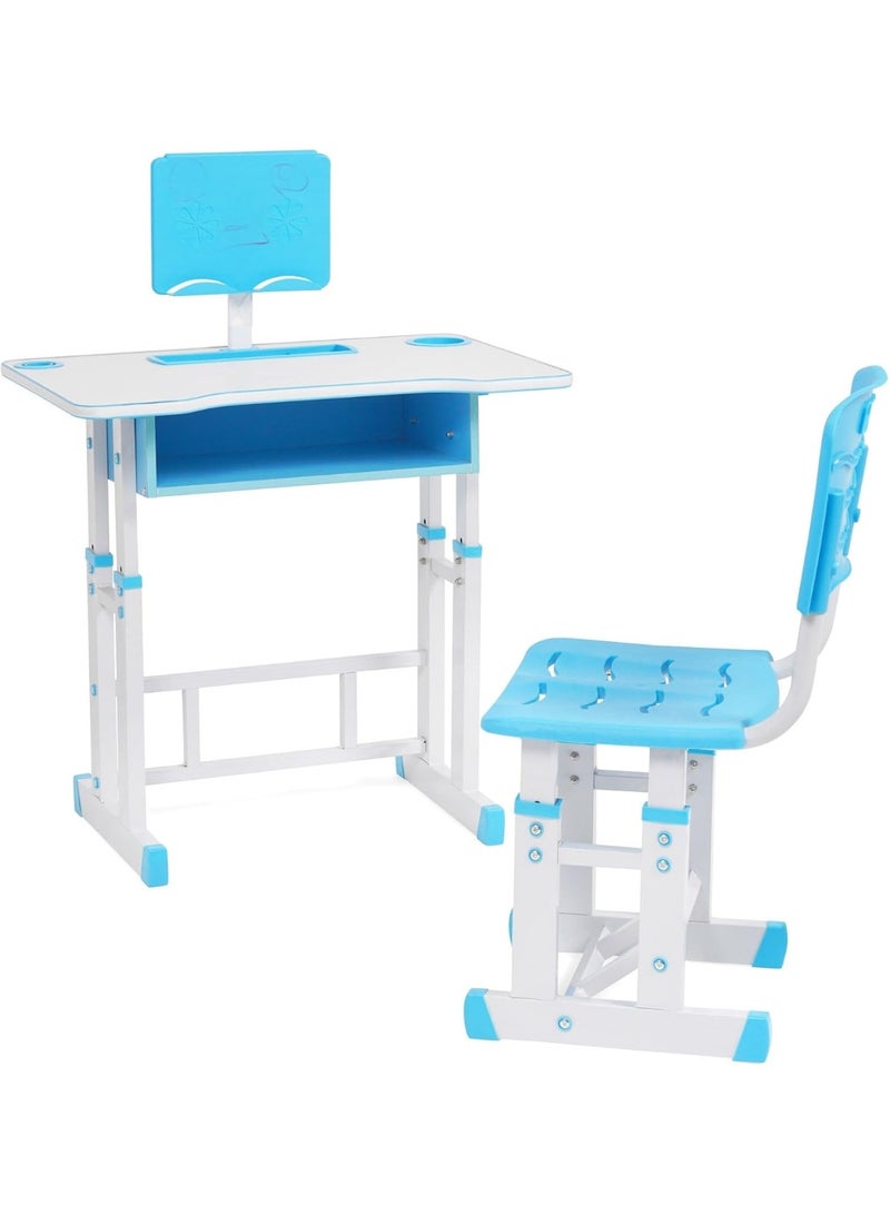DubaiGallery Kids Functional Desk and Chair Set, Height Adjustable Children School Study Table with Bookholder Slots, LED Lamp, Storage for Boys Girls. Sturdy 2 Years-12 Years. Doodle board - Image 1