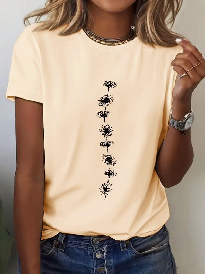 Export Sunflower Pattern T-Shirt Pure Cotton Short-Sleeved Casual Round Neck Top Women'S Clothing S-3Xl - Image 5