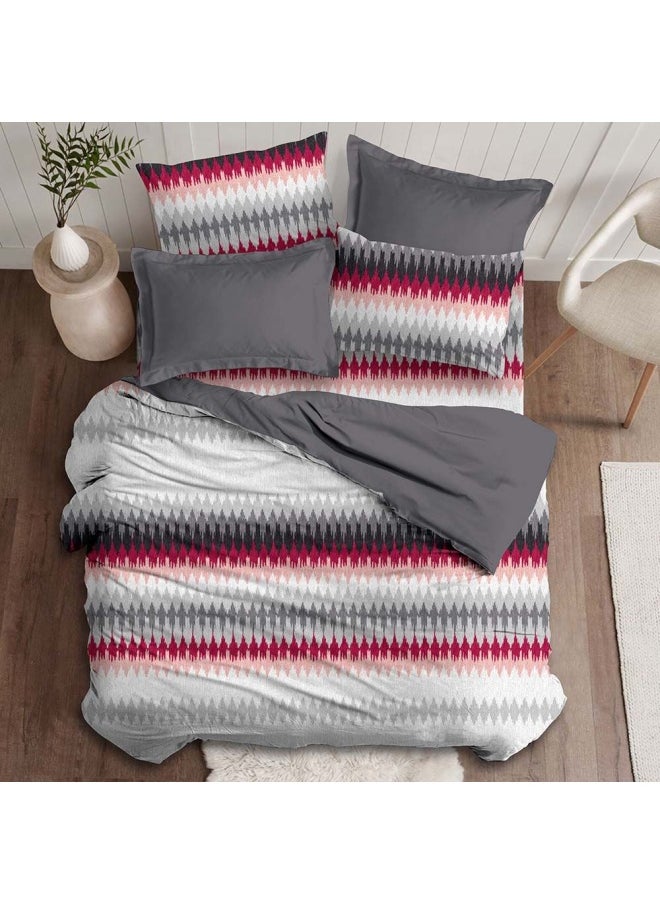 DANUBE HOME - Plush-King Bed Comforter Set Of 4 Ikat Red 1 X Kb Comforter - 228X254 Cm; 1 X Fitted Sheet - 180X200+30 Cm; 2 X Pillow Case - 50X75 Cm - Image 1