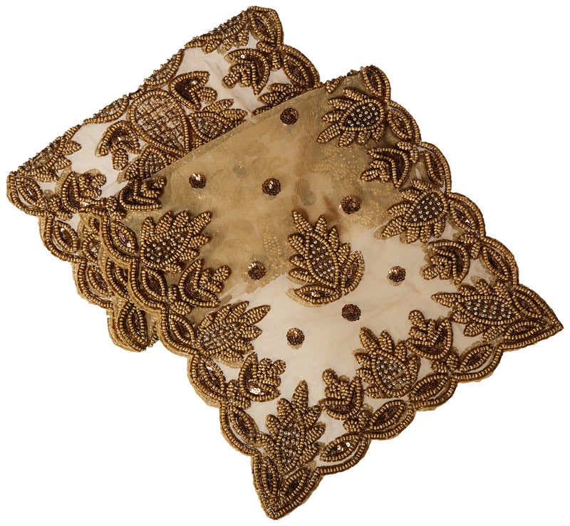 SARO LIFESTYLE Lakshmi Collection Beaded Table Runner 16 x 90 Gold 1 Piece