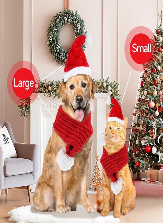Apausvcm Christmas Cat Santa Hat and Scarf, Adjustable Santa Hat for Dog Red Knit Scarf with White Pompom Ball Winter Neck Warmer Scarves Cat Neck Costume Set for Cats and Small Dogs(39cm/15.4in) - Image 5
