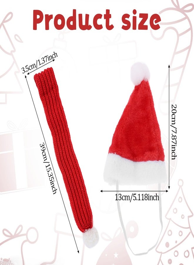 Apausvcm Christmas Cat Santa Hat and Scarf, Adjustable Santa Hat for Dog Red Knit Scarf with White Pompom Ball Winter Neck Warmer Scarves Cat Neck Costume Set for Cats and Small Dogs(39cm/15.4in) - Image 2