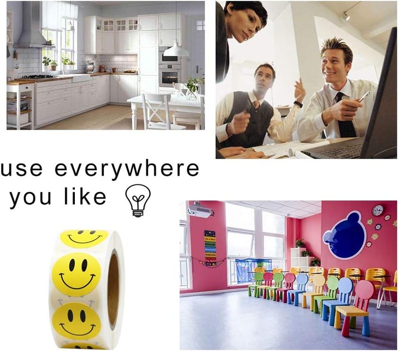 Hcode Happy Face Paper Stickers, 1 Inch Yellow, 500 Pieces per Roll, Permanent Adhesive, for Teachers, Parties, Rewards, Kids - Image 3
