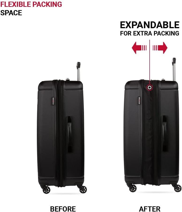 SwissGear 6297 Hardside Expandable Luggage with Spinner Wheels Black 3Piece Set 182327 - Image 5