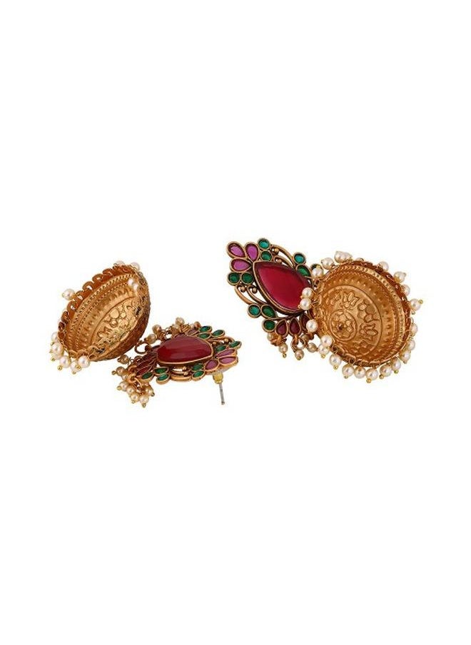 Priyaasi Ruby Green Women Ruby Green Brass Earrings with pattern and secured with Post and Back closure and styled in ideal for Ethnic moments — designed to make heads turn.  - Image 5