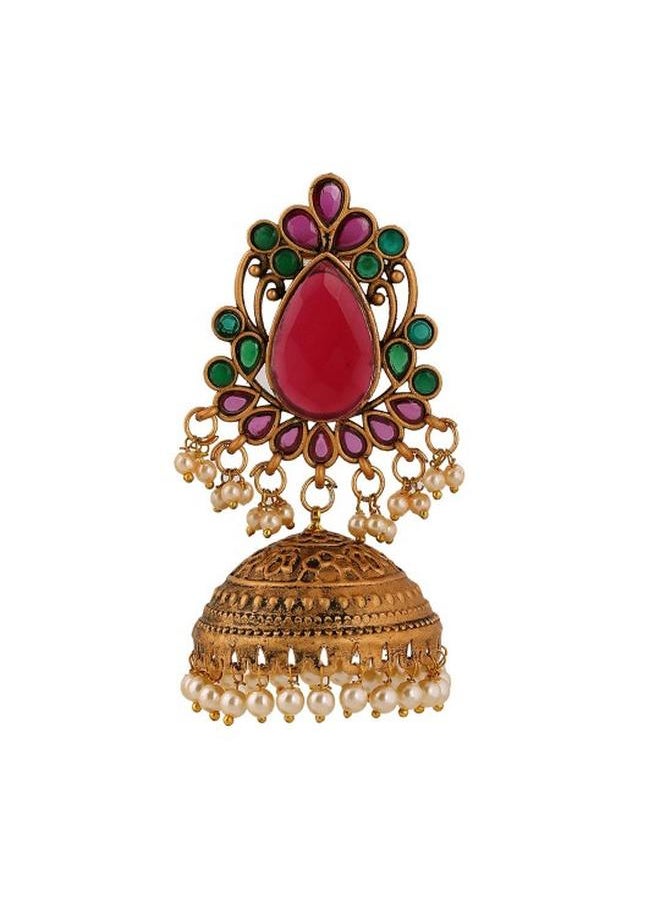 Priyaasi Ruby Green Women Ruby Green Brass Earrings with pattern and secured with Post and Back closure and styled in ideal for Ethnic moments — designed to make heads turn.  - Image 4