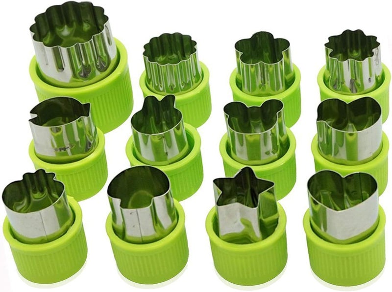 Amison Fruit Vegetable Cutter Shapes Set, Mini Pie, Fruit and Cookie Stamps Mold, Cookie Cutter Decorative Food, for Kids Baking and Food Supplement Tools Accessories Crafts for Christmas, Green (12 pcs) - Image 1