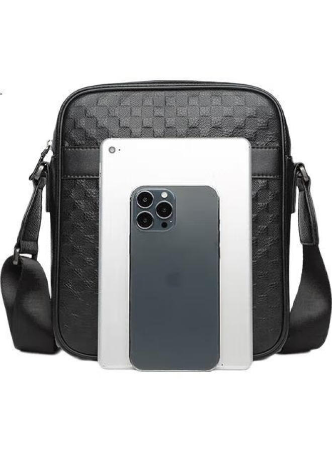 Crocodile Leather Checkered Business Casual Shoulder Bag For Men, Vertical Crossbody Bag Xt2045, Gift For Boyfriend - Image 3