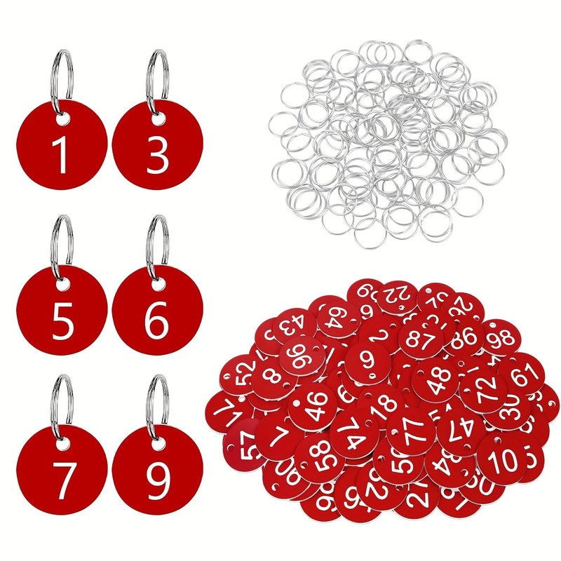 30PCS Number Tags 1-30 Round Plastic Labels with Metal Rings Red - Image 1