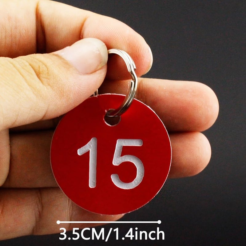 30PCS Number Tags 1-30 Round Plastic Labels with Metal Rings Red - Image 5