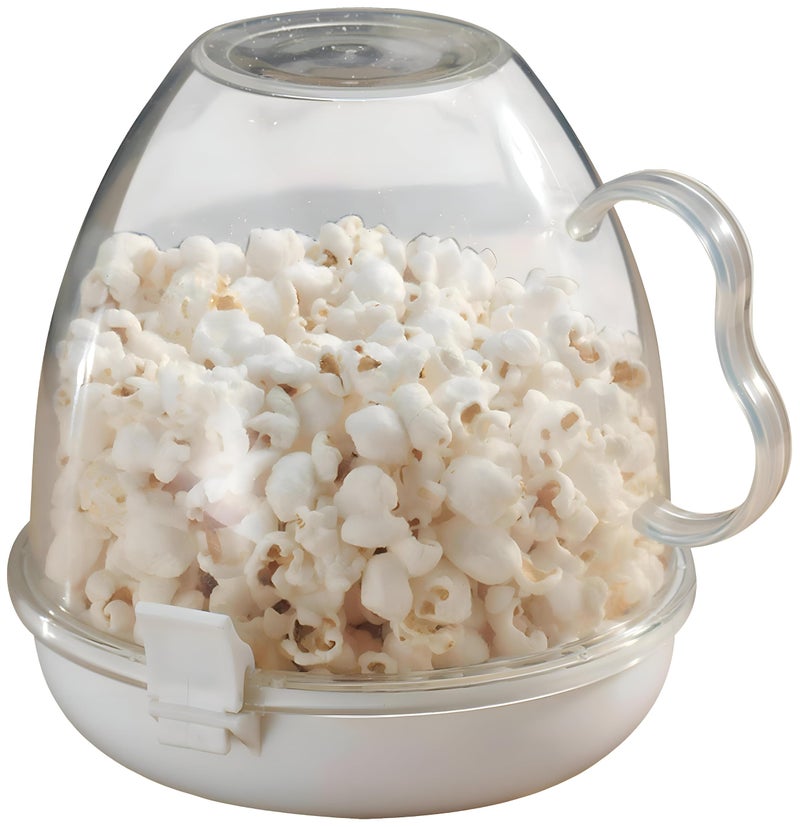 Quick Popcorn Maker - Compact reusable plastic device with handle and lid, heats up in seconds for fresh popcorn in 60 seconds, ideal for families and movie nights. - Image 1