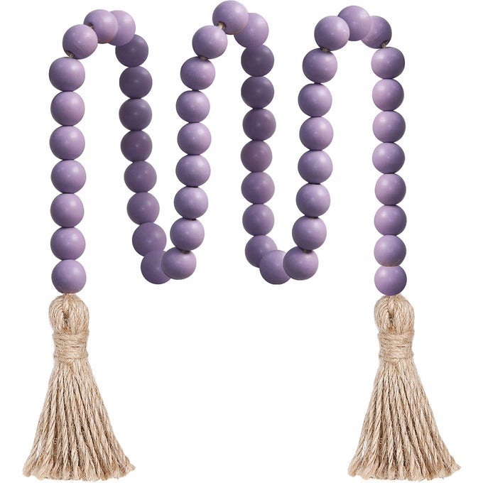 39IN WOOD BEAD GARLAND FARMHOUSE WITH TASSELSVERSATILE PRAYER BEADS BOHO CHIC WALL HANGING HOME DECOR PURPLE