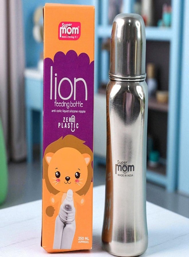 SUPERMOM Stainless Steel Feeding Bottle 250ml - Safe & Durable Baby Milk Feeding Bottle with Leak-Proof Design, BPA-Free, Easy to Clean, Lightweight & Portable for Infants & Toddlers (Pack of 1) - Image 1