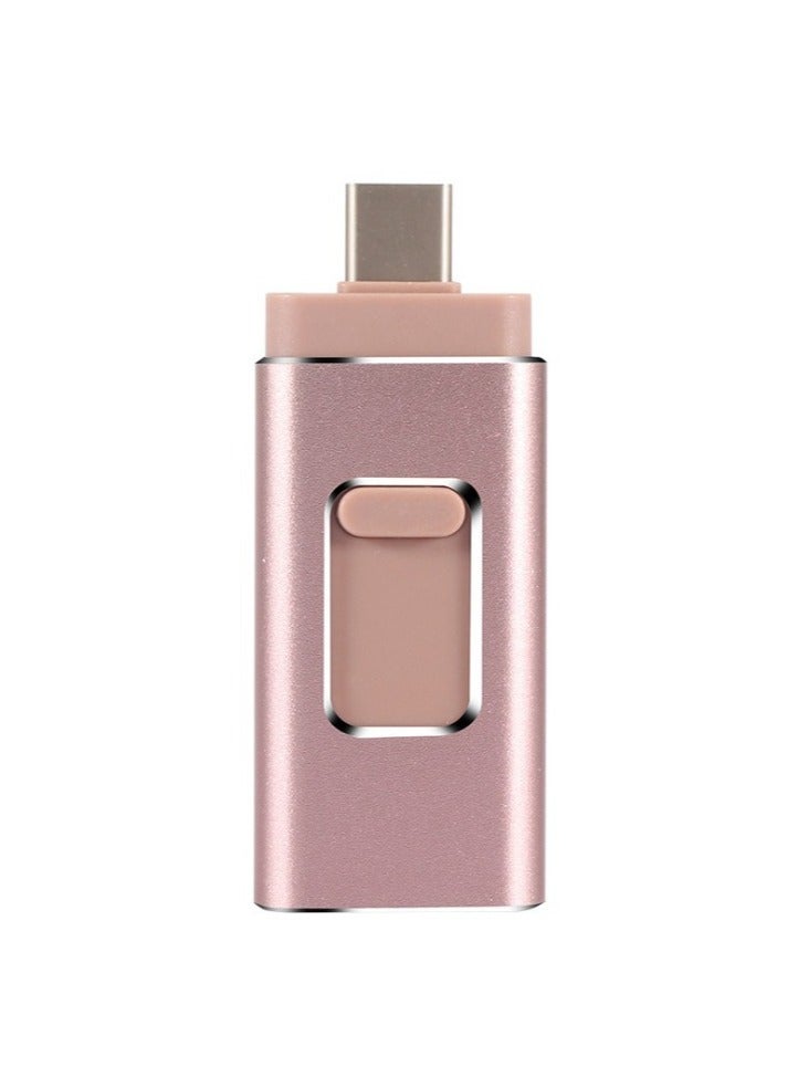 AROAQ 16GB USB Flash Drive, Shock Proof 3-in-1 External USB Flash Drive, Safe And Stable USB Memory Stick, Convenient And Fast Metal Body Flash Drive, Rose Gold (Type-C Interface + apple Head + USB)  - Image 1