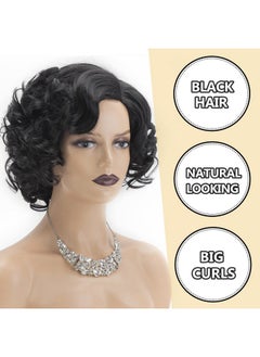 SEVENCOLORS Short Curly Wigs For Black Women Glueless Soft Short Black Hair Wigs Natural Looking Synthetic Fiber Afro Big Curly Bob Wigs  - Image 4