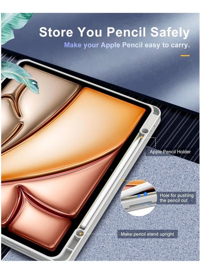 iPad Air 13 Inch Case for 2025/2024 M3 & M2 Models – Slim Protective Cover with Built-In Pencil Holder | Auto Wake/Sleep Magnetic Front | Clear Transparent Back Shell for Apple iPad Air 13" | Lightweight Stand Case in Grey | Shock-Absorbing and Scratch-Resistant