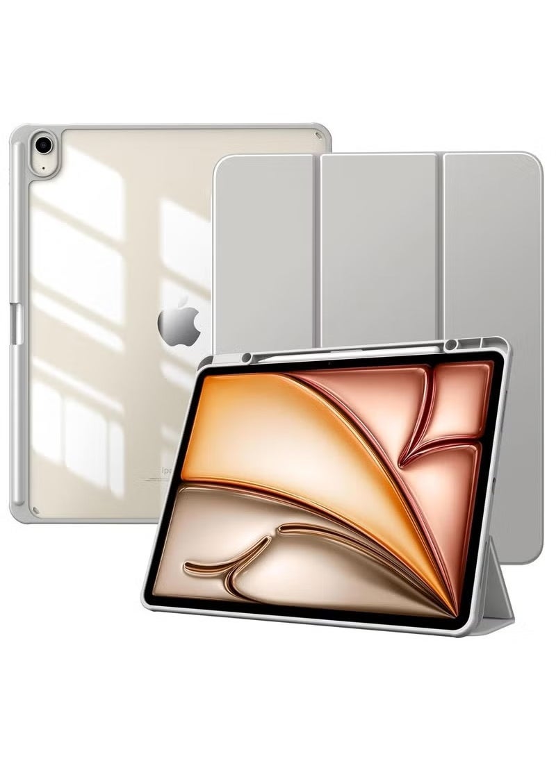 iPad Air 13 Inch Case for 2025/2024 M3 & M2 Models – Slim Protective Cover with Built-In Pencil Holder | Auto Wake/Sleep Magnetic Front | Clear Transparent Back Shell for Apple iPad Air 13" | Lightweight Stand Case in Grey | Shock-Absorbing and Scratch-Resistant