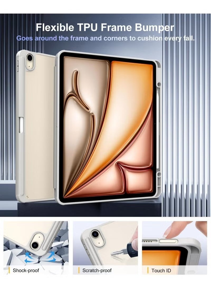 iPad Air 13 Inch Case for 2025/2024 M3 & M2 Models – Slim Protective Cover with Built-In Pencil Holder | Auto Wake/Sleep Magnetic Front | Clear Transparent Back Shell for Apple iPad Air 13" | Lightweight Stand Case in Grey | Shock-Absorbing and Scratch-Resistant