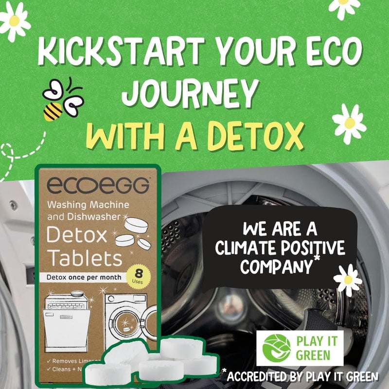 Ecoegg Detox Tablets for Washing Machine and Dishwasher, 8 Tablets, Removes Scale and Odours - Image 1