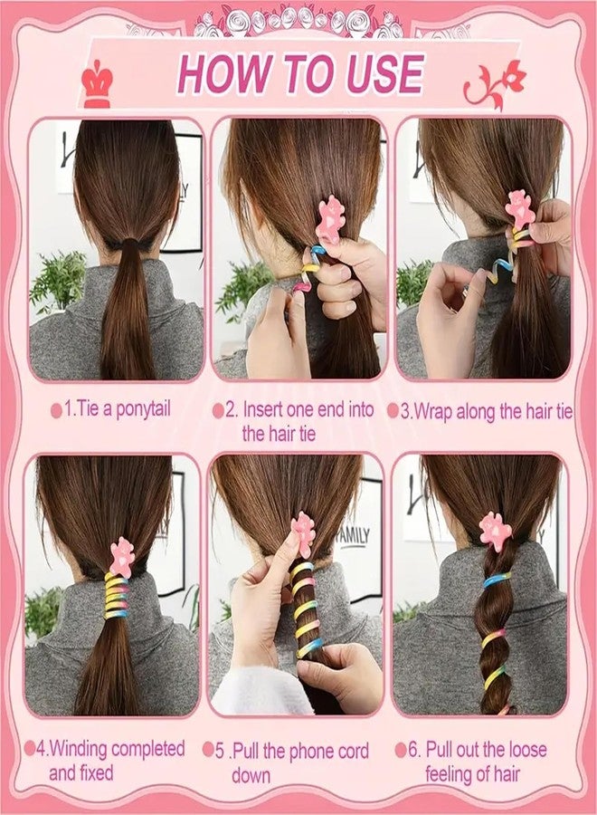 Hivata Spiral Rope Telephone Wire Korean Hair Rubber Bands Elastic for Girls Kids Braided Spiral Hair Ties Cute Cartoon Ponytail Maker Phone Cord Hair Accessories for Girls (Pack of 6) - Image 4