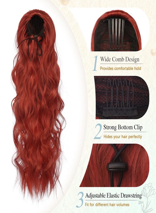 SOFEIYAN Drawstring Ponytail Extension 24 Inch Wavy Curly Clip on Hairpiece Comb Clip in Ponytail Extensions Layered Fluffy Thick Pony Tails Hair Extension Synthetic Hairpieces for Women-Red - Image 2
