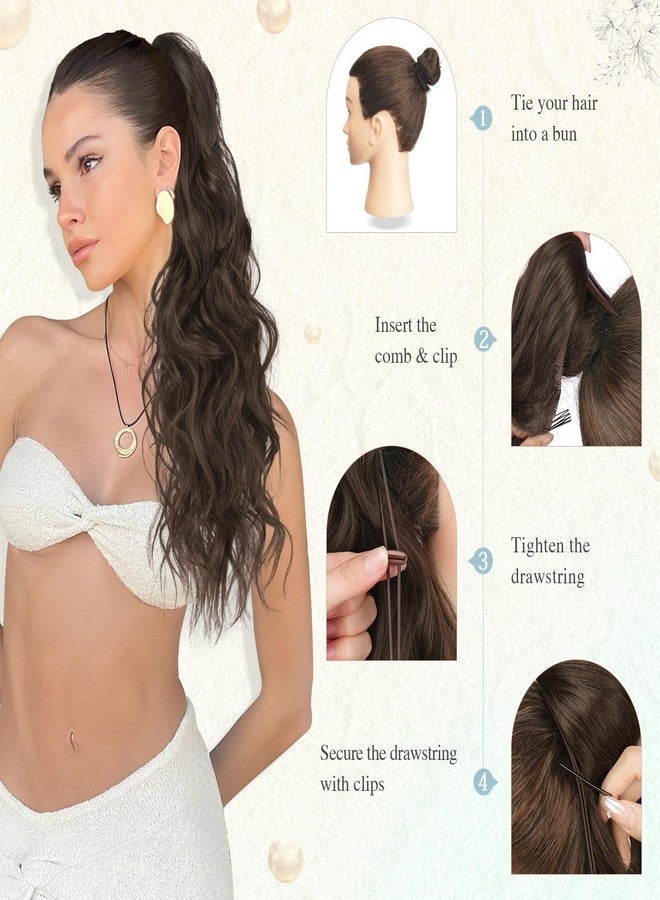 SOFEIYAN Drawstring Ponytail Extension 24 Inch Wavy Curly Clip on Hairpiece Comb Clip in Ponytail Extensions Layered Fluffy Thick Pony Tails Hair Extension Synthetic Hairpieces for Women-Red - Image 4