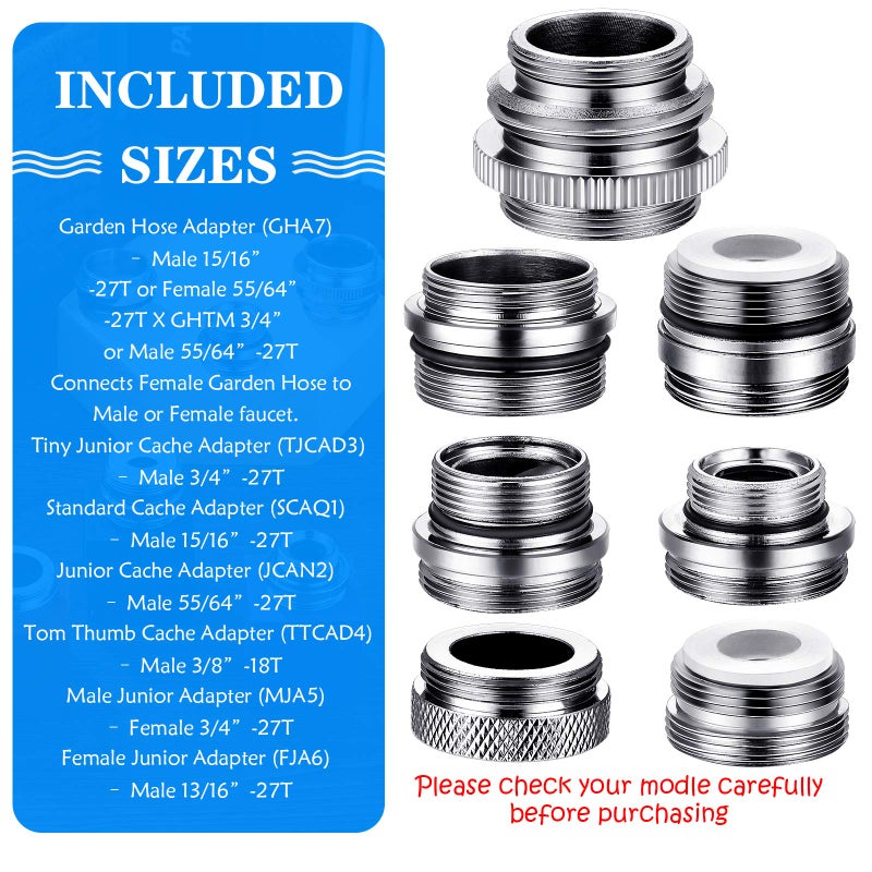 Hotop 7 Pieces Faucet Adapter Kit, Brass Aerator Male/Female Faucet Adapter to Connect Garden Hose, Standard Hose via Diverter - Image 2