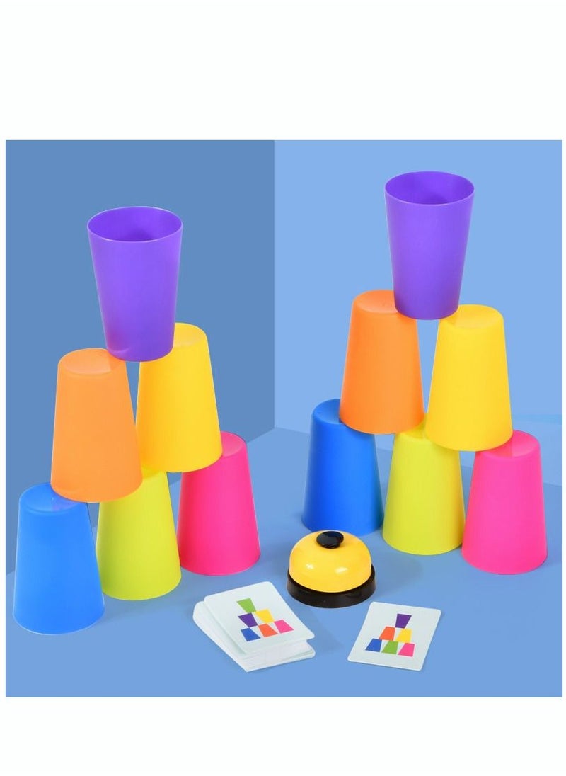 Stacking Cups Game with 54 Challenges 20 Stacking Cups Bell and Instruction Sheet Educational Color and Shape Matching Game Classic Quick Stacks Set for Kids, Teens, Adults
