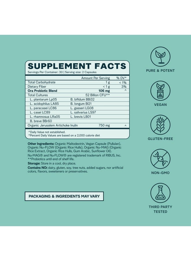Ora Organic Probiotics with Prebiotics - 52 Billion CFU 11 Clinically Studied Strains for Digestive Health, Trust Your Gut, Gluten Free, 60 Capsules - Image 5