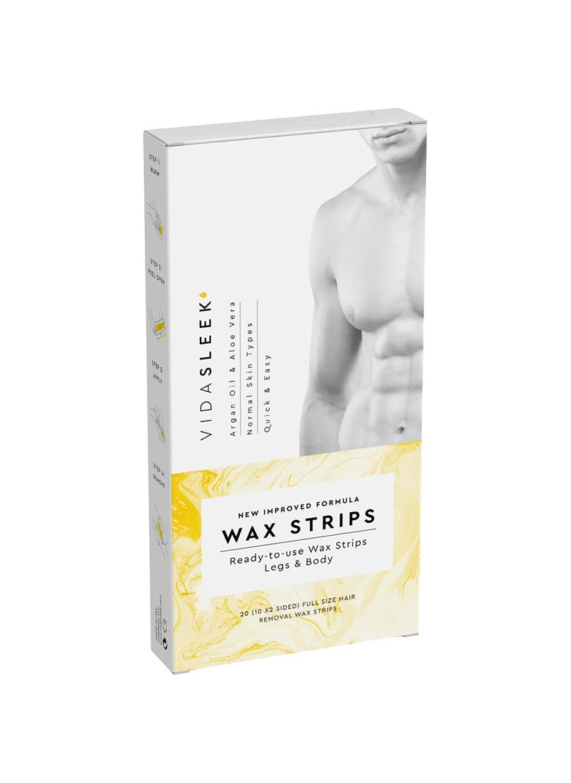 VidaSleek - Hair Removal Wax Strips Legs  Body Argan Oil  Aloe Vera 20 Count - Image 1