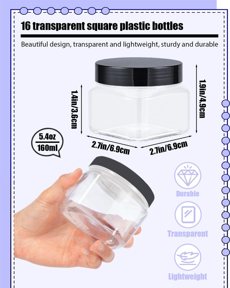 Wuqoioo Clear Storage Jars, 16 Pcs 5 Oz Plastic Jars With Lids Plastic Containers With Lids For Lotion, Cream, Body Butter, Makeup, Ointments (Clear) - Image 2