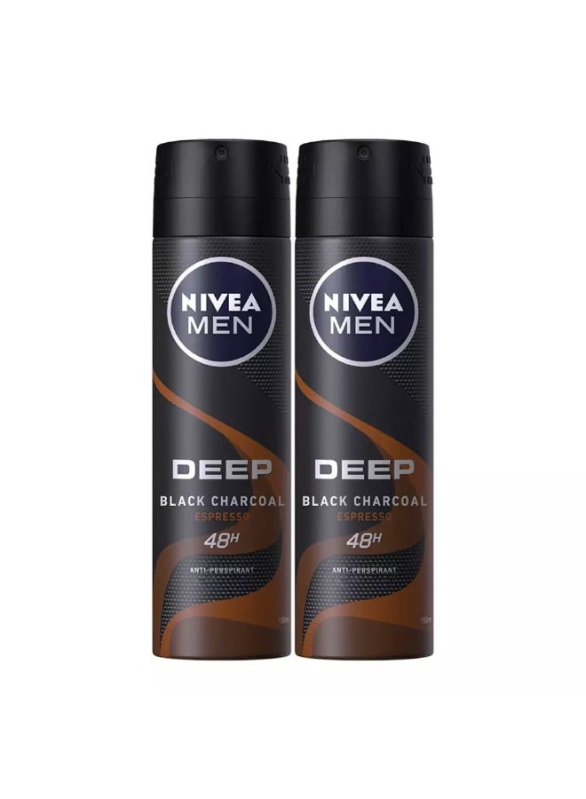 Nivea Men Deep Black Carbon & Sensual Scent Espresso Body Deodorant- 2X150ml