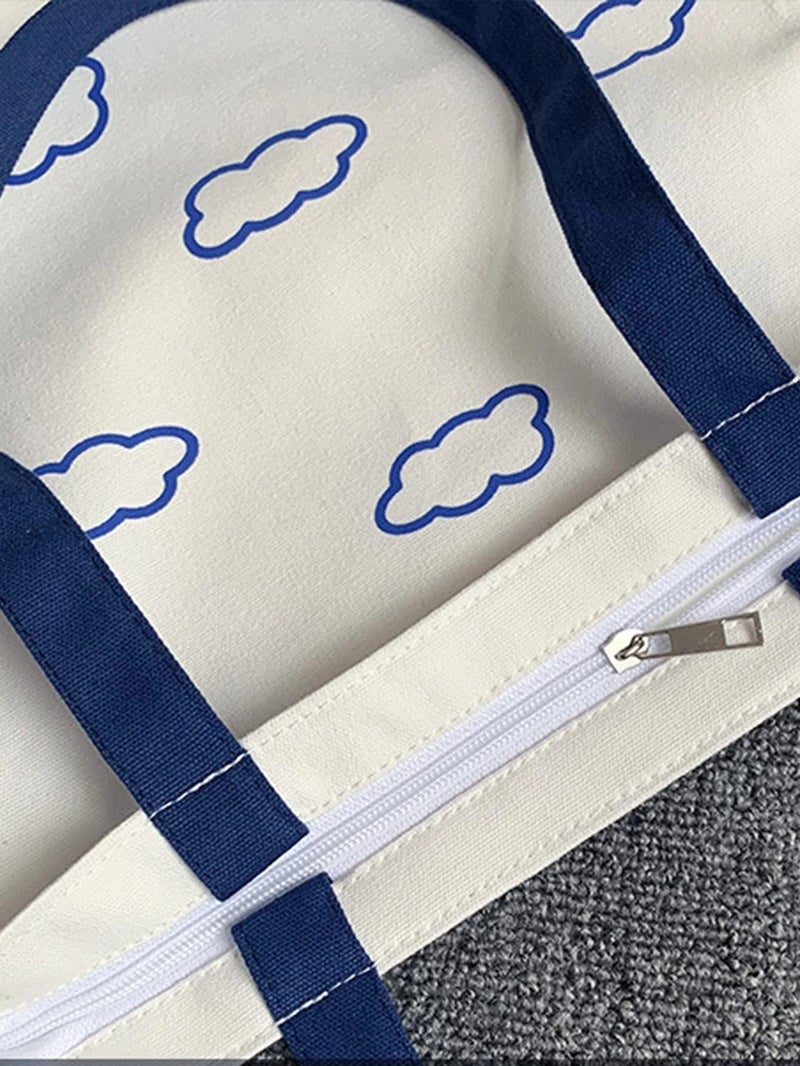 Glowic Cloud Print Tote Bag(WBAG-12), BLUE-WHITE - Image 5