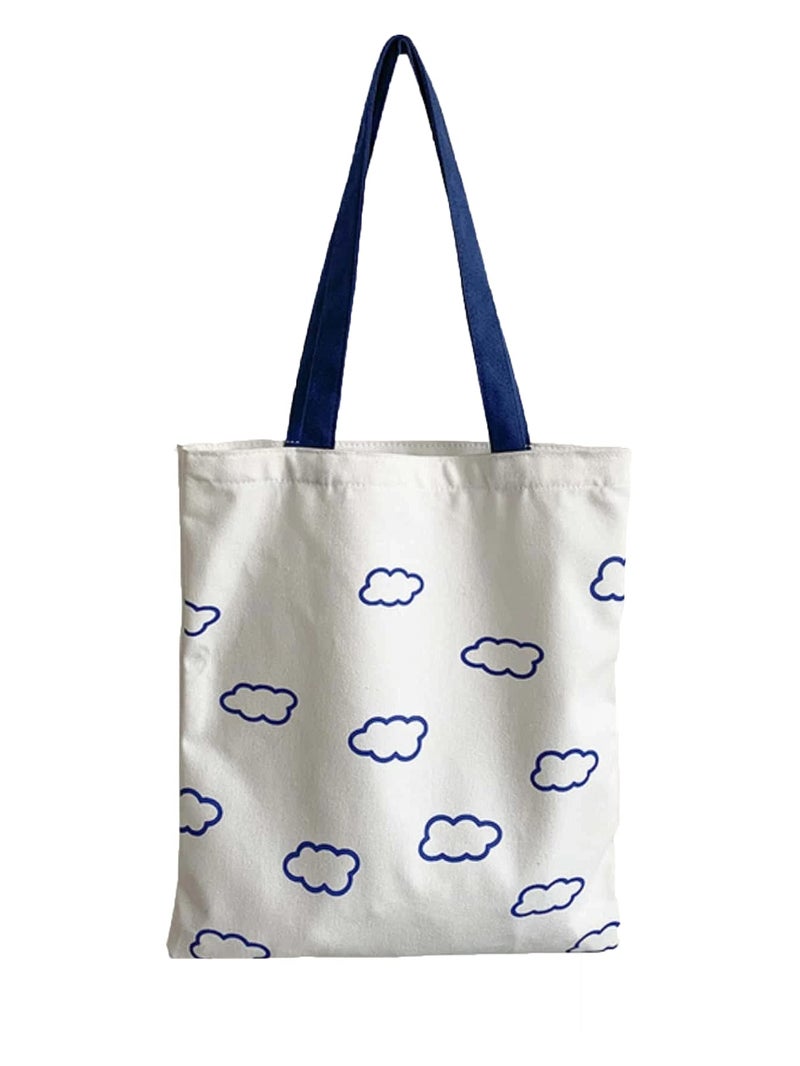 Glowic Cloud Print Tote Bag(WBAG-12), BLUE-WHITE - Image 1
