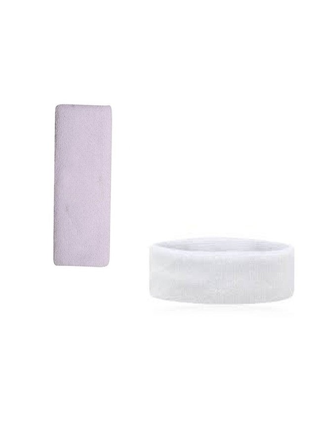 ONE POINT COLLECTIONS White Sports Sweat Long Wrist Band and Head Band- (Pack of 2) - Image 1