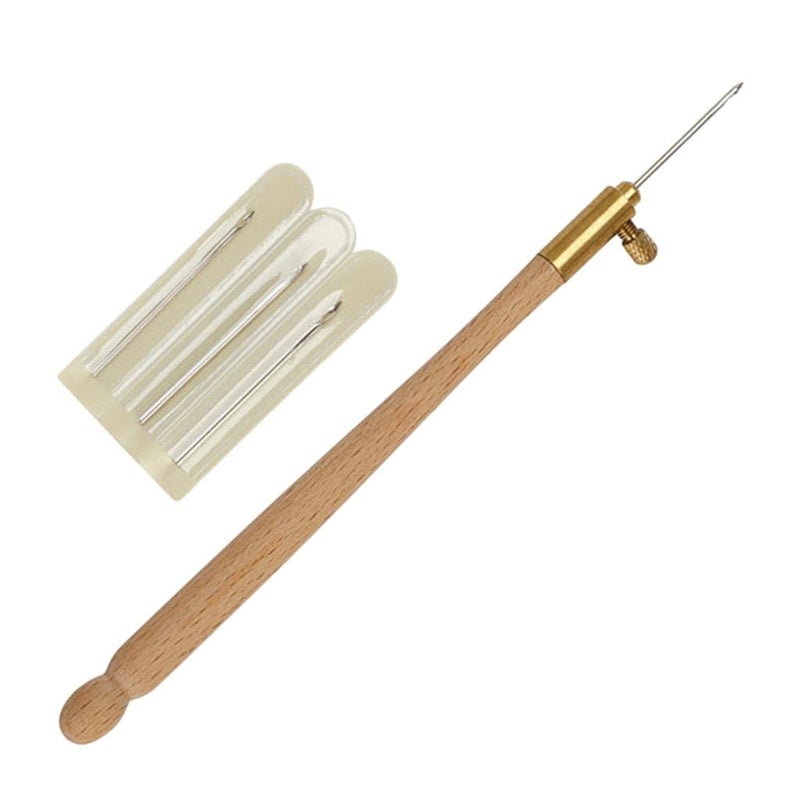 IVELECT Wood Handle French Crochet Hook W 3 Needle Embroidery Crochet Beading Tool