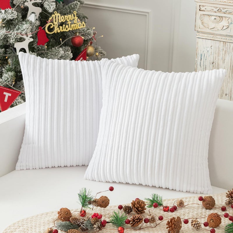 K KEVIN TEXTILE Kevin Textile Pack of 2  Corduroy Soft Solid Decorative Square Throw Pillow Covers Set Cushion Cases Pillowcases for Sofa Bedroom Car 16 x 16 Inch 40 x 40 cm (Pure White)  - Image 1