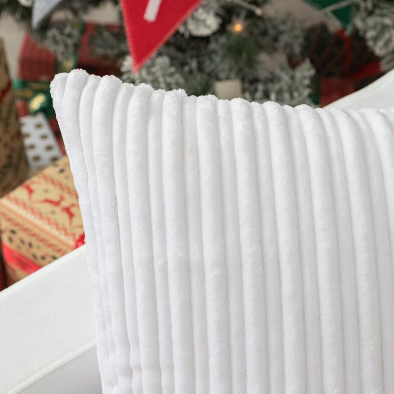 K KEVIN TEXTILE Kevin Textile Pack of 2  Corduroy Soft Solid Decorative Square Throw Pillow Covers Set Cushion Cases Pillowcases for Sofa Bedroom Car 16 x 16 Inch 40 x 40 cm (Pure White)  - Image 3