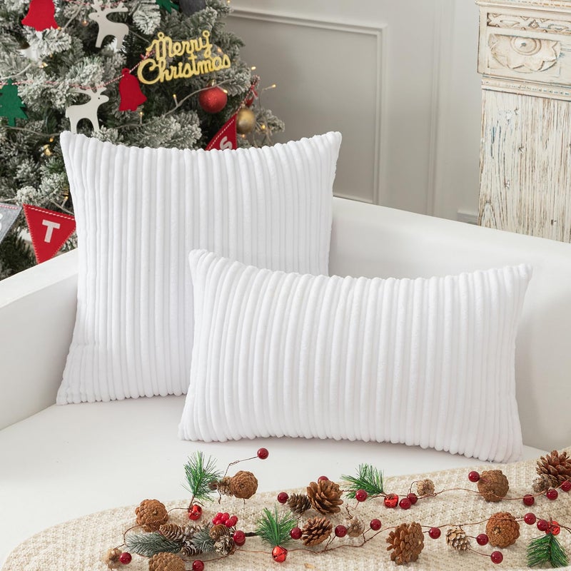 K KEVIN TEXTILE Kevin Textile Pack of 2  Corduroy Soft Solid Decorative Square Throw Pillow Covers Set Cushion Cases Pillowcases for Sofa Bedroom Car 16 x 16 Inch 40 x 40 cm (Pure White)  - Image 4