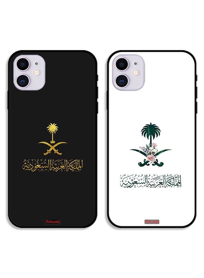 Tolwak حالتان لجهاز آيفون 11 أغطية واقية علامة المملكة العربية السعودية من الزهور والأسود - Image 1