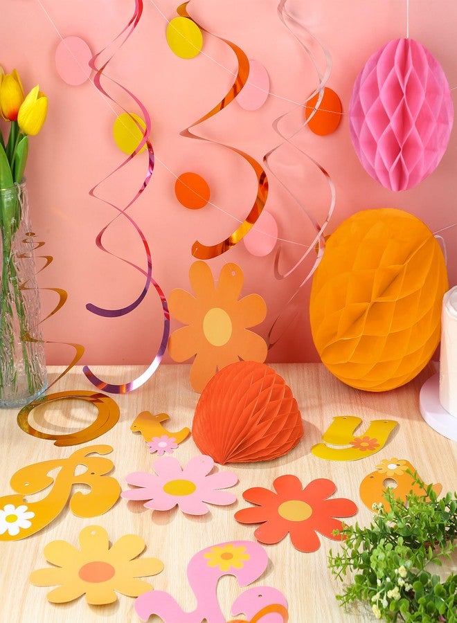 Maniaacer Daisy Groovy Party Decoration Boho Happy Birthday Banner Hanging Swirls and Honeycomb Ball Daisy Flower Paper Hanging Streamers for Boho Hippie Retro Birthday Party Supplies - Image 4