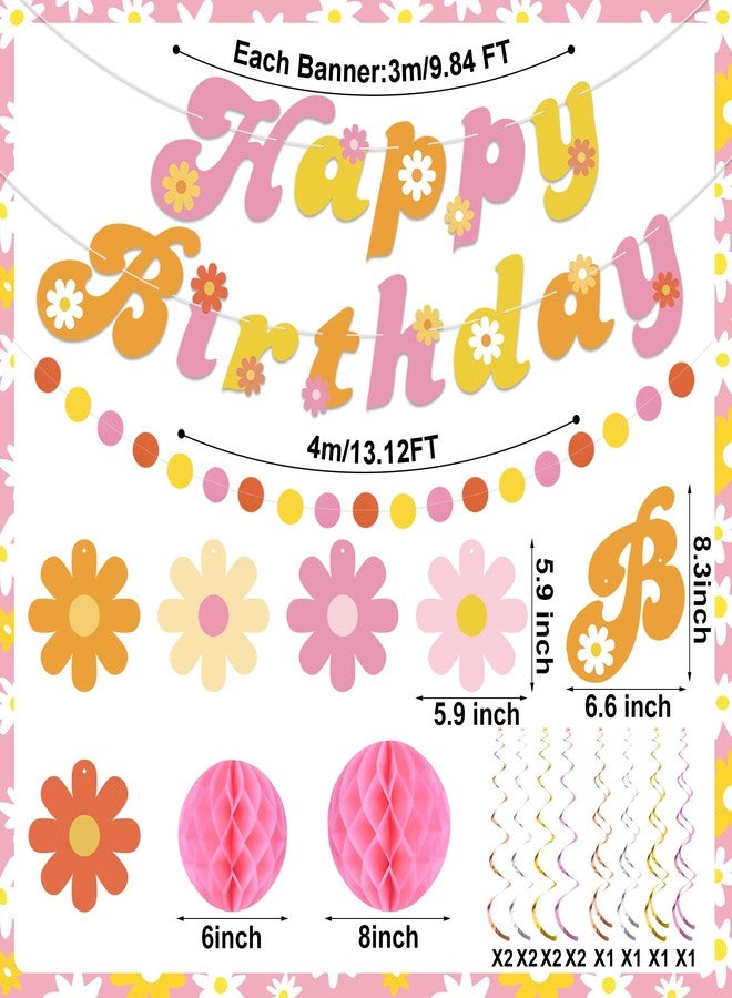 Maniaacer Daisy Groovy Party Decoration Boho Happy Birthday Banner Hanging Swirls and Honeycomb Ball Daisy Flower Paper Hanging Streamers for Boho Hippie Retro Birthday Party Supplies - Image 2