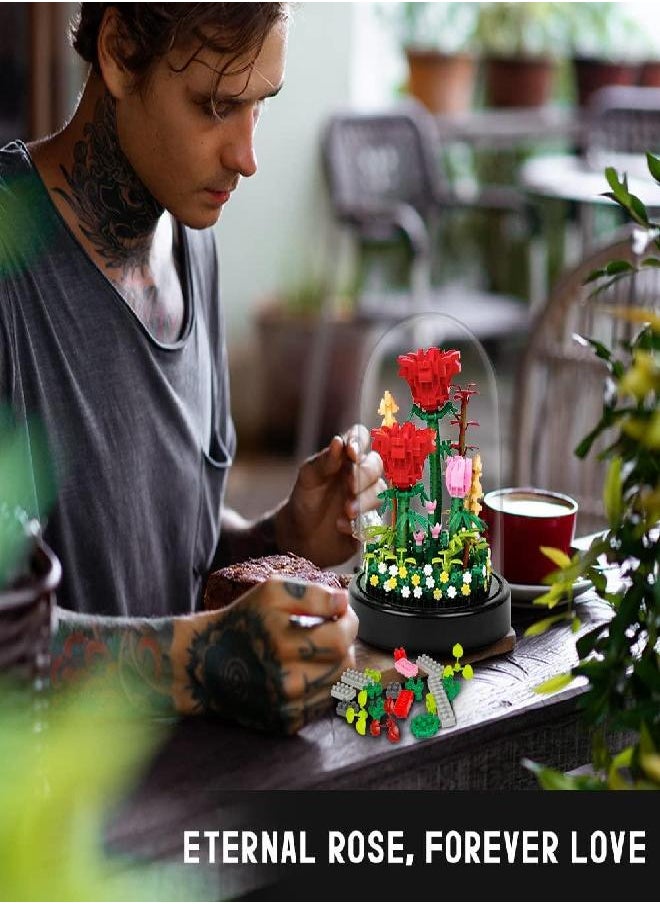 Hogokids - HOGOKIDS Flower Bouquet Building Kit - 596 PCS Bonsai Tree Sets with Cover Botanical Collection Building Blocks | Birthday Mini Bricks Valentines Day Gift for Adult Girlfriend Wife (Red Roses) - Image 1