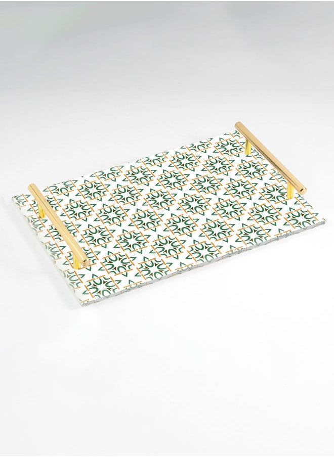 LOWHA Decorative Acrylic Serving Tray with Gold Color Metal Handles Geometric 20x30cm  - Image 1