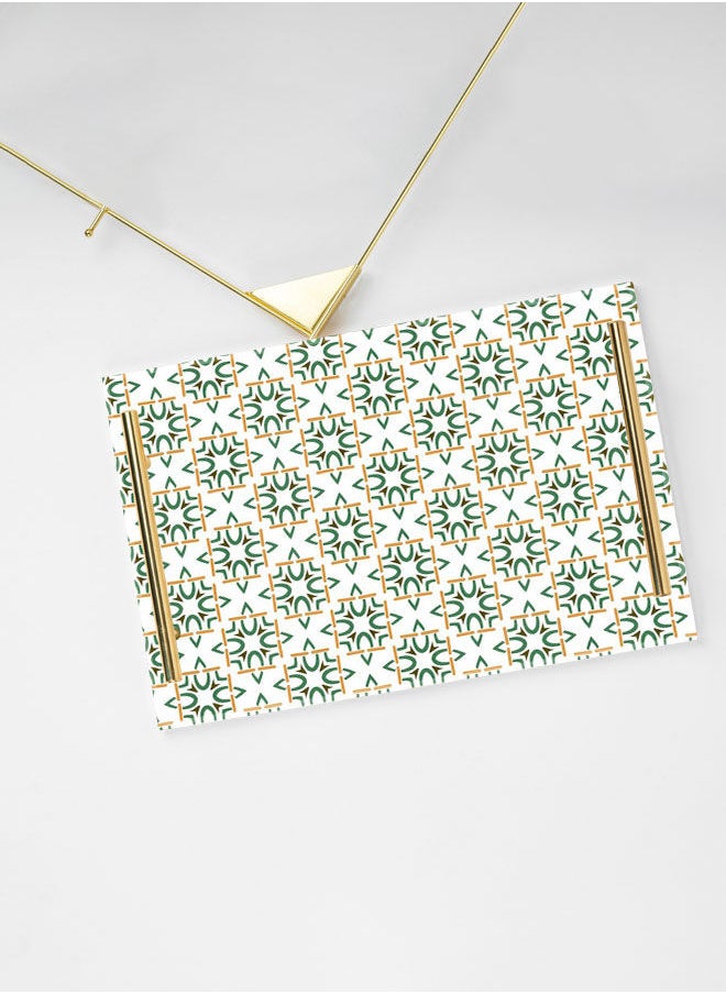 LOWHA Decorative Acrylic Serving Tray with Gold Color Metal Handles Geometric 20x30cm  - Image 3