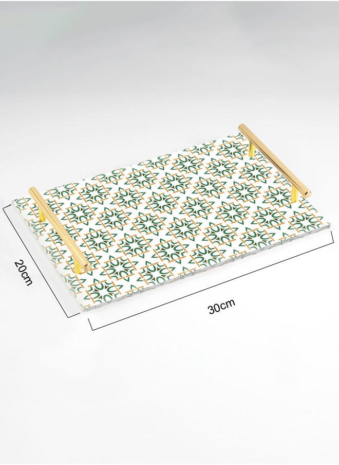 LOWHA Decorative Acrylic Serving Tray with Gold Color Metal Handles Geometric 20x30cm  - Image 2