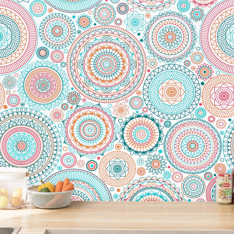 CiCiwind Peel and Stick Wallpaper Boho Contact Paper Kitchen Fun Colorful Wall Paper Self-Adhesive Removable Waterproof Easy to Clean Decoral Papel Tapiz para Pared 17.7''x78.7'' - Image 1