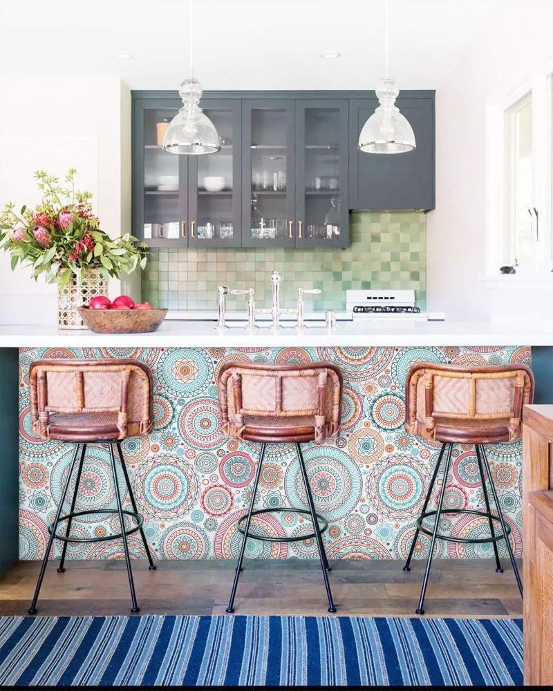 CiCiwind Peel and Stick Wallpaper Boho Contact Paper Kitchen Fun Colorful Wall Paper Self-Adhesive Removable Waterproof Easy to Clean Decoral Papel Tapiz para Pared 17.7''x78.7'' - Image 3