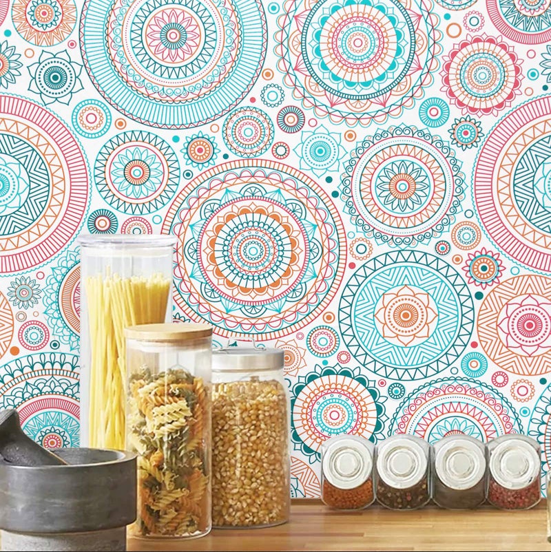 CiCiwind Peel and Stick Wallpaper Boho Contact Paper Kitchen Fun Colorful Wall Paper Self-Adhesive Removable Waterproof Easy to Clean Decoral Papel Tapiz para Pared 17.7''x78.7'' - Image 2