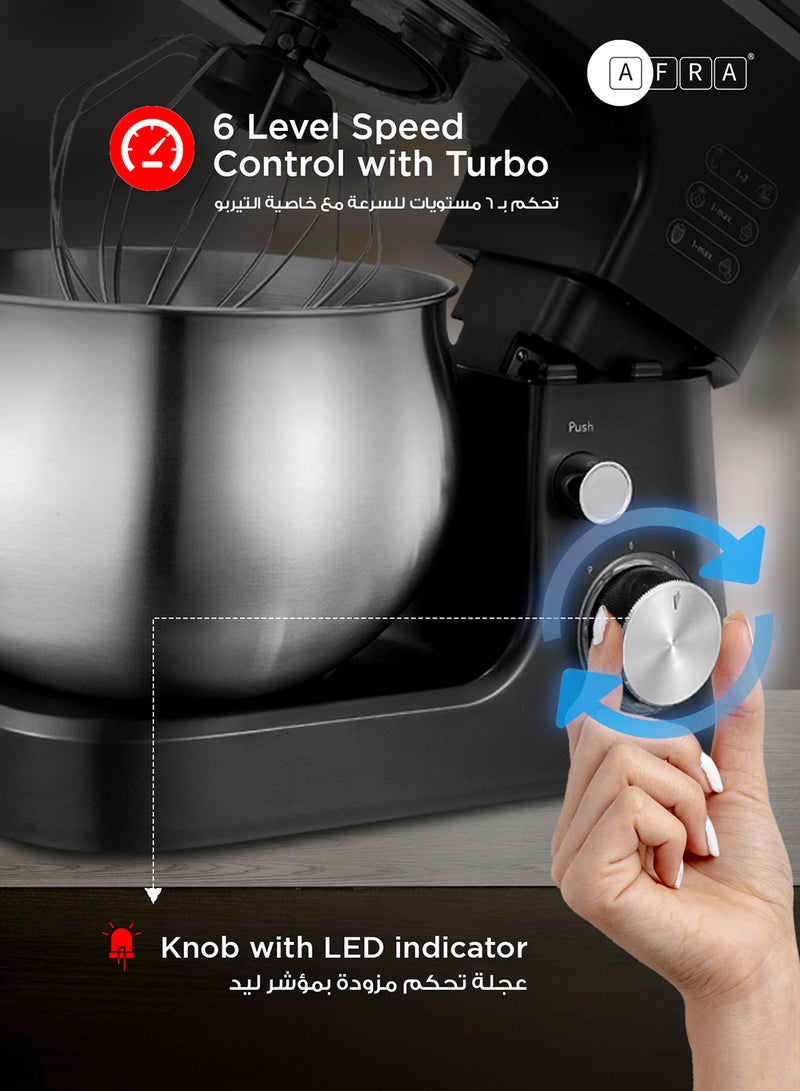 AFRA Stand Mixer Machine | 1200W |6 Level Speed, 5 Liter Stainless Steel Bowl with Splash Guard |Convenient Design with Wisk, Dough Hook & Beater | 2 Years Warranty - Image 4